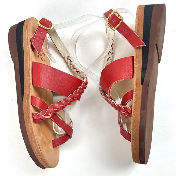 Zora of St. Thomas Handmade Red Braided Leather Sandals - Picture 5 of 11